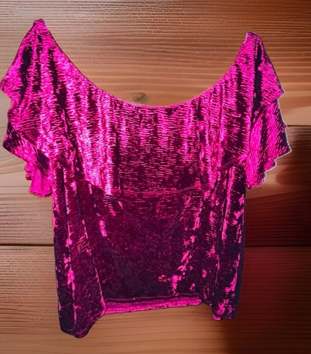 Knox Rose Red Velvet Ruffle Sleeve Scoop Neck Pullover Blouse Short Sleeve 2XL
